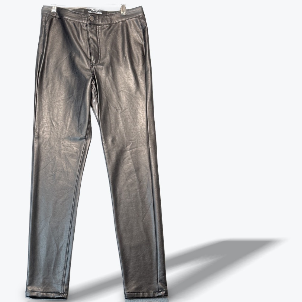 Ashley Mason Black Faux Leather Pants High Rise Slim Straight Leg Moto Edgy 27